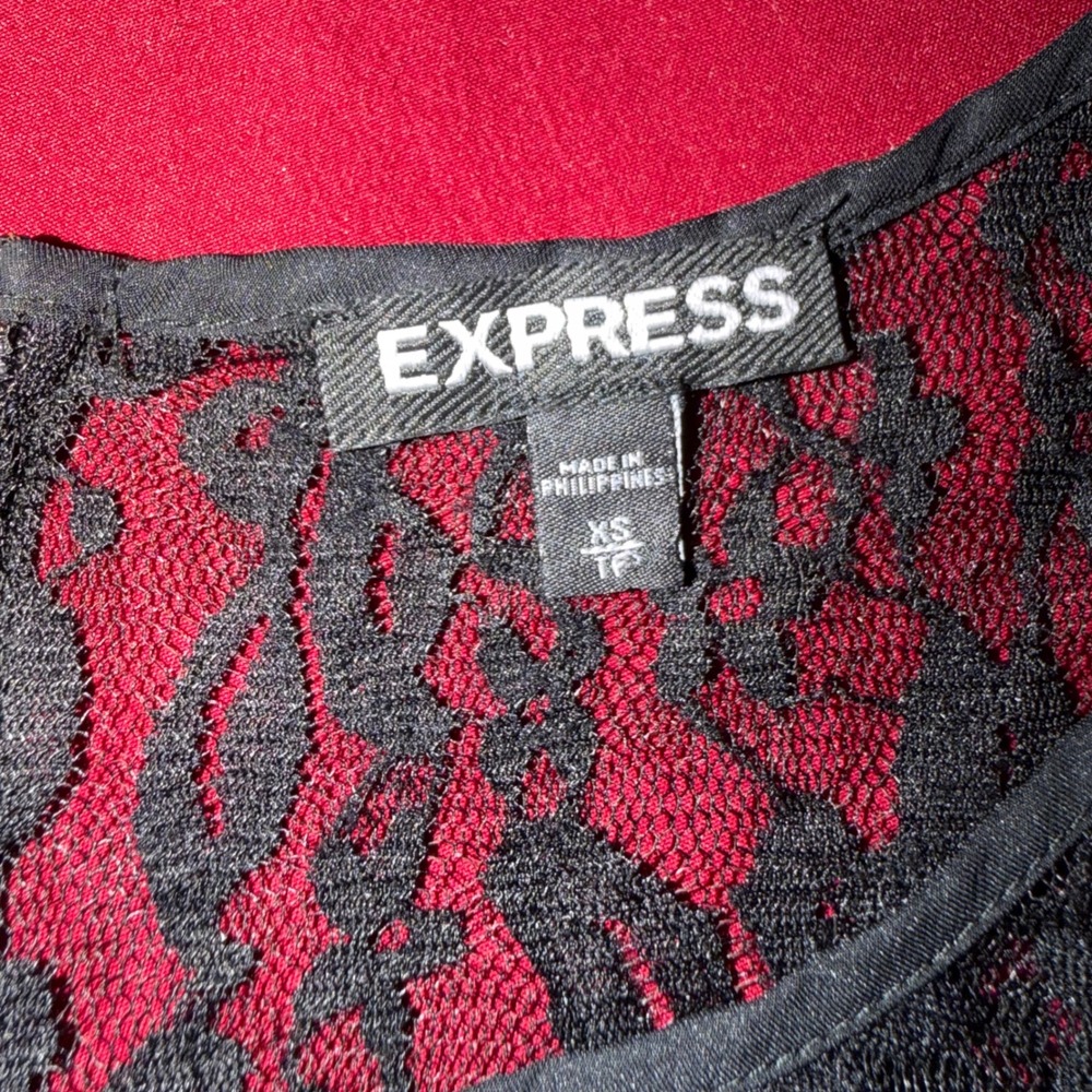 Express Lace Blouse Womens XS Black Sheer Back Zipper Gothic Romantic Coquette - Picture 3 of 4